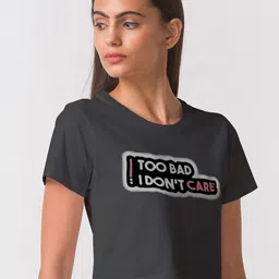 FashionRack Women Black Typography Printed Extended Sleeves Antimicrobial Applique T-shirt image 3