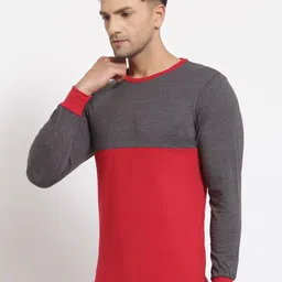 Kalt Men Grey & Red Colourblocked T-shirt image 3