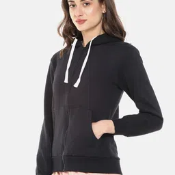 Campus Sutra Women Black Solid Hooded Sweatshirt image 2