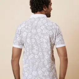 Globus White Floral Printed Polo Collar Pure Cotton Casual T-Shirt image 4