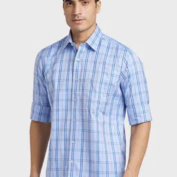 ColorPlus Tartan Checks Cotton Slim Fit Casual Shirt image 4