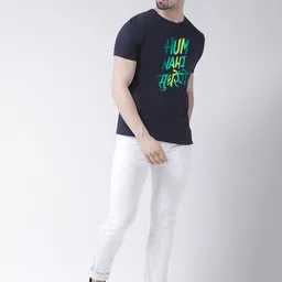 Friskers Men Navy Blue Typography Printed Raw Edge T-shirt image 5