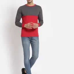 Kalt Men Grey & Red Colourblocked T-shirt image 5
