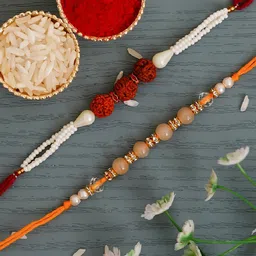 eCraftIndia Set of 2 Rudraksha Beaded Rakhis With Roli Chawal-picture-12