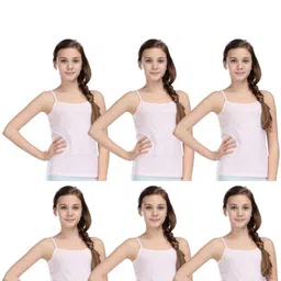 carelove CAREPLUS Girls Pack Of 6 White Solid Pure Cotton Camisoles-picture-34