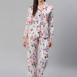 Cation Women White & Red Butterfly Printed Night Suit-picture-32
