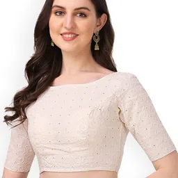 Oomph! Embroidered Boat Neck Pure Cotton Saree Blouse image 1