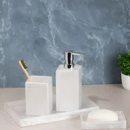 OBSESSIONS White 4 pieces Solid Polyresin Bath Accessories Set-image-44