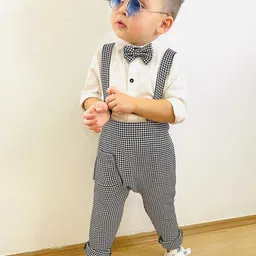 BAESD Infant Boys Checked Slim Fit Dungaree With Shirt And Bow Tie image 2