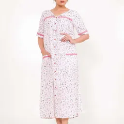 The Kaftan Company White Floral Regular Nightdress-image-8