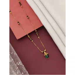 Abdesigns Gold Plated American Diamond Studded And Beaded Mangalsutra Green-picture-28