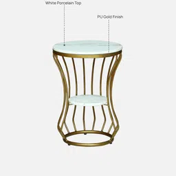 casacraft from pepperfry Mette White Porcelain Top End Table With Gold Finish image 3