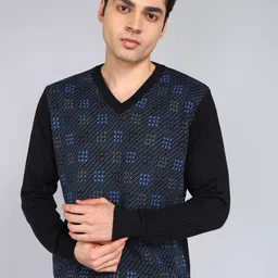 raymond Men Self Design V Neck Black Sweater image 1