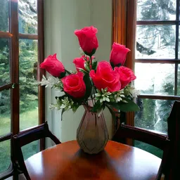 oak leafs Artificial Rose Bunch For Home Decoration Living Room ( ONLY BUNCH) Red Rose Artificial Flower-picture-10