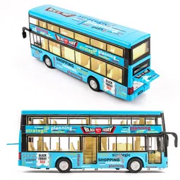 ukaxa Double Decker Die cast Metal Body Luxury Yellow Toy Bus with LED Light and Sound image 3