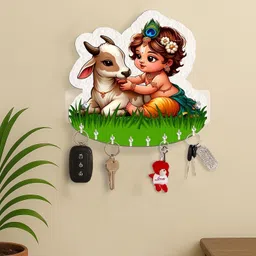 crown decoz Designer Premium Printed Krishna Home Decor/ Wall Decor/Wall hanger Wood Key Holder image 1