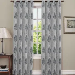 neela home Grey Polyester Floral 5Ft Semisheer Eyelet Window Curtain (2 Pc)-picture-11