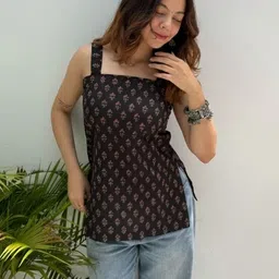 krishna priya Women Block Print, Printed Cotton Blend Straight Kurta image 3