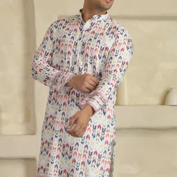 lemonx Men Printed Cotton Rayon Straight Kurta image 5