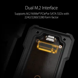 ASUS TUF Gaming A1 SSD Enclosure for Portable SSD (Dual M.2 Interface, 90DD02N0-M00000, Black) image 4