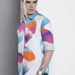 the indian garage co. Men Slim Fit Printed Spread Collar Party Shirt image 3