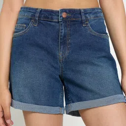 sf jeans by pantaloons Solid Women Blue Basic Shorts image 2
