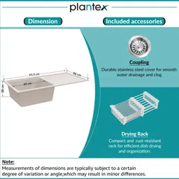 plantex Granite Single Bowl Kitchen Sinks with Coupling/Quartz Acrylic Kitchen Sink Kitchen Sinks with Coupling (36x18 Inches) Under Counter Basin image 5