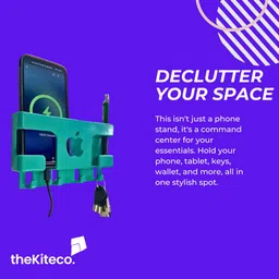 thekiteco. Wall Mount Mobile Holder with Storage for 2 Mobiles/Remote Mobile Holder - Green Mobile Holder image 4