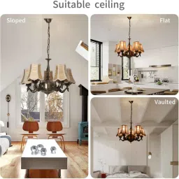 new era Devansh 05 Lights Bamboo Vintage shade with Antique Golden Chandelier -S image 5