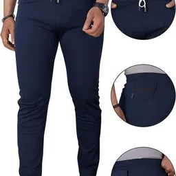 baba sports Men Solid Blue Track Pants image 4