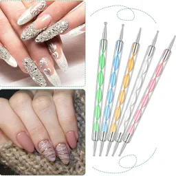 feelhigh cosmetics nail art brush set of 15 pieces and 5pcs 2 Way Nail Dotting Marbleizing Tool Set image 3