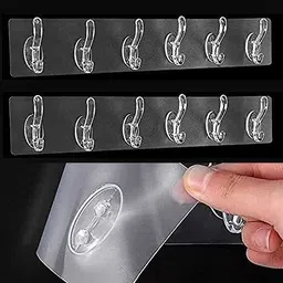 Pack of 2 Plastic Self Adhesive No Drills Wall/Rail Strong Sticky Towel Hanger Plastic Wall Shelf-image-29