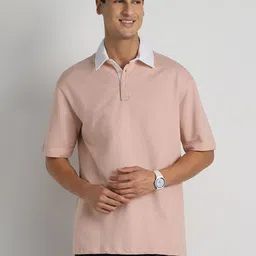 nobero Men Solid Polo Neck Cotton Blend Pink T-Shirt-picture-11