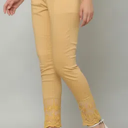 Women Regular Fit Beige Cotton Blend Trousers-image-0