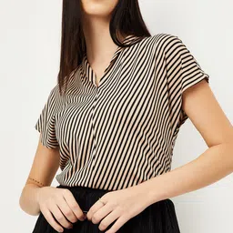 max Casual Regular Sleeves Printed Women Beige, Black Top-picture-14