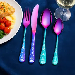 sapient 24 Pcs Gradient Rainbow Spoon Fork Knife Dinner Set Daily Festive Use rust-free Stainless Steel Cutlery Set image 4