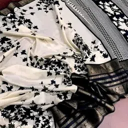 sareeswag Floral Print, Woven, Geometric Print, Self Design, Printed Ikkat Silk Blend Saree image 2