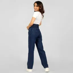 drewin Women Boyfriend High Rise Dark Blue Jeans image 2