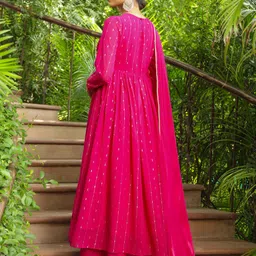 janasya Women Georgette Kurta Palazzo Dupatta Set image 4