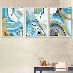 art street School of Make Up Blue Canvas Framed Art Panels Set of 3-picture-22