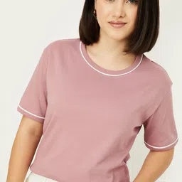 max Women Printed Round Neck Pure Cotton Purple T-Shirt image 5