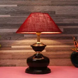 foziq Brown Metal & Natural Fiber Maroon Colour Table Lamp-picture-17
