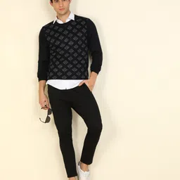 raymond Men Self Design Round Neck Black Sweater image 3
