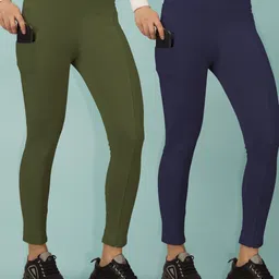 Solid Women Green, Blue Tights-image-2