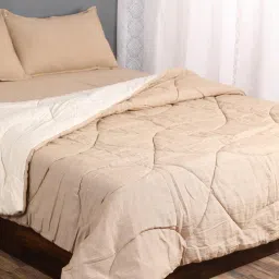 saral home Beige Solid 210 TC Cotton Blend (Set of 4) Double Bed Bedding Sets image 2