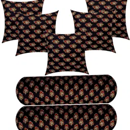 changers Combo Set of 5 Cushion And 2 Microfibre Floral Bolster Pack of 7-picture-29
