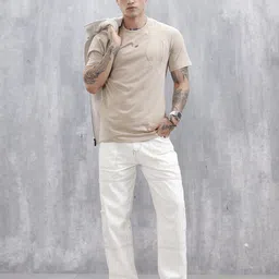 wrogn Men Loose Fit Mid Rise White Jeans image 2
