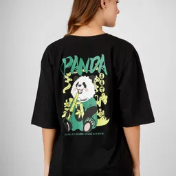 eraworld Women Graphic Print Round Neck Pure Cotton Black T-Shirt image 1