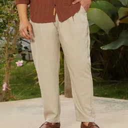 instafab plus Men Regular Fit Beige Polycotton Trousers-picture-24