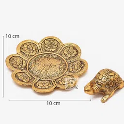 vihaanart Metal Tortoise/Turtle on Plate for Vastu,Kachua Plate Yantra Good Luck for Home Decorative Showpiece - 4 cm image 2